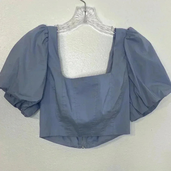 Forever 21 Squared Neck Puffed Sleeves Solid Crop Top - Picture 2 of 4